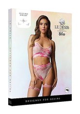 2PC BRA SET W/ GARTERS & EYE BLING - O/S